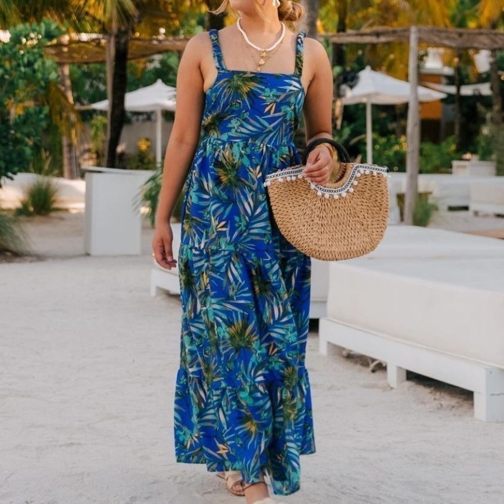 BOG Band of Gypsies NWT Tropical Tiered Maxi Summer Sun Dress M MSRP $70